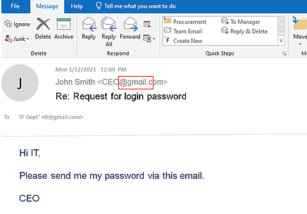Phishing email different
